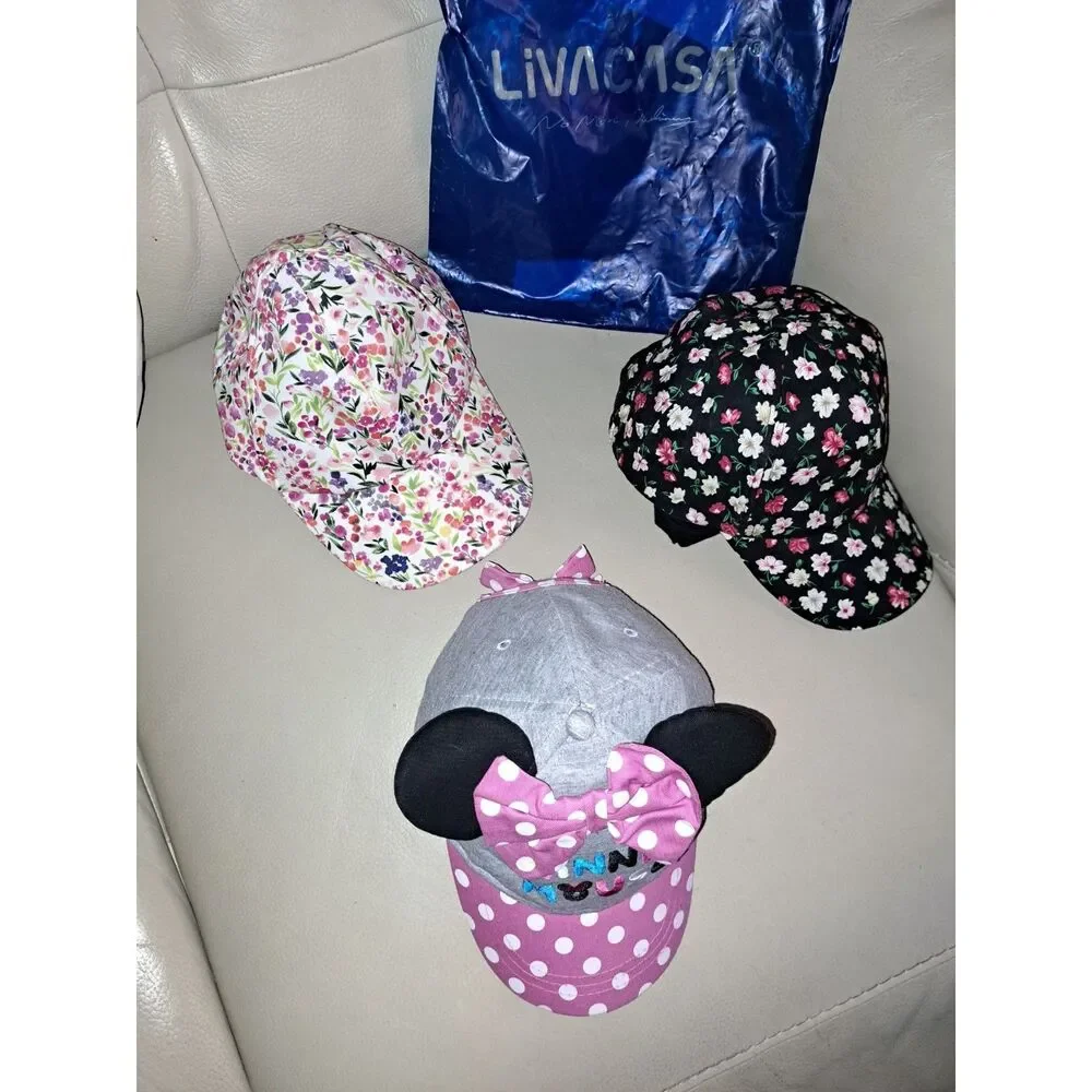 3 Darling little Girls caps including Disney's Minnie Mouse Plus 2 Flowered Caps
